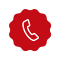Ricevitore rosso su sfondo bianco in un badge rotondo